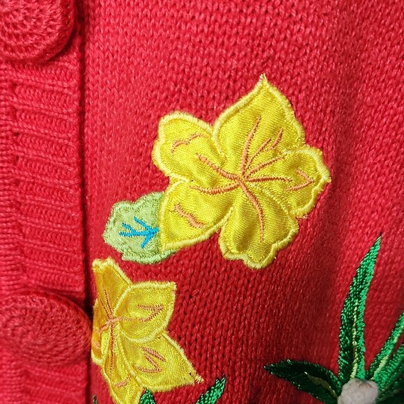VTG Designers Studio Originals 2X Red Tropical Short Sleeve Sweater Embroidered - Picture 6 of 14